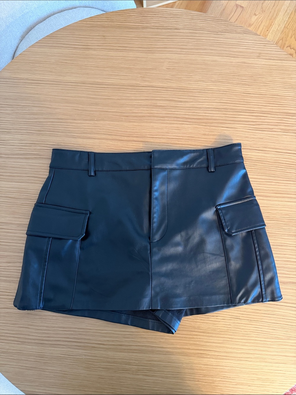 Zara Faux Leather Cargo Skort Shorts in Black